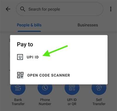 Google Pay - select UPI ID