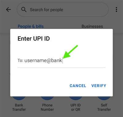 Google Pay - enter recipients UPI ID and click Verify