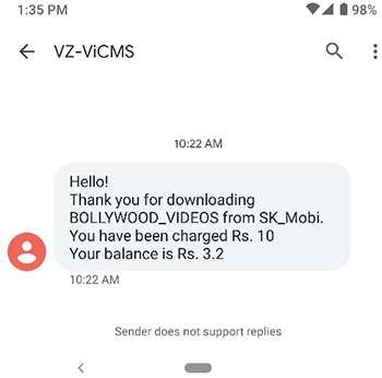 Screenshot of SMS that I have been subscribed to an unwanted service